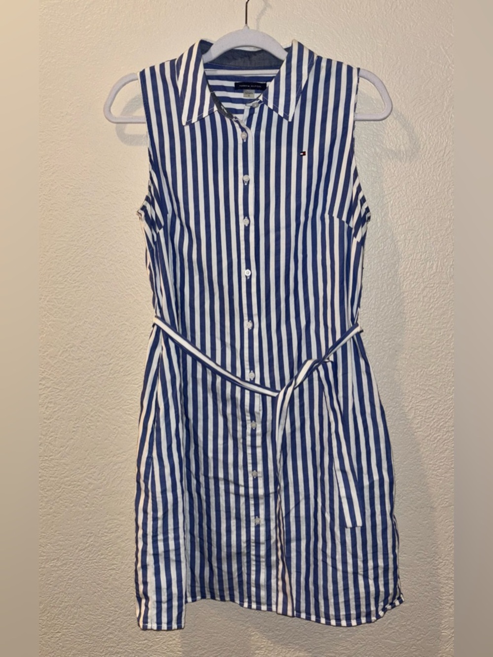 Tommy Hilfiger Blue & White Vertical Stripe Sleeveless Dress Size 8